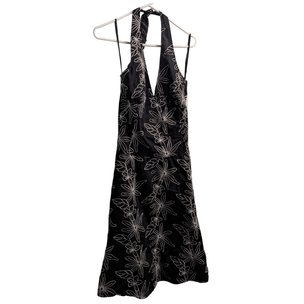 Danny & Nicole Black & White Floral Embroidered Halter Midi Dress 10